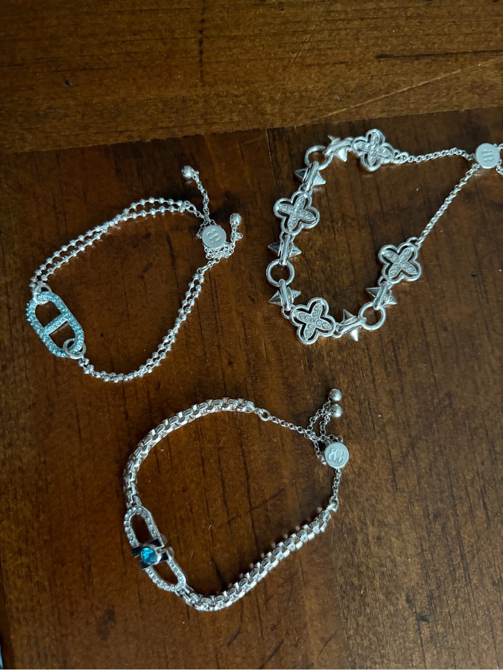 Bomb Party stacking Silver teal Chain Bracelet Trio